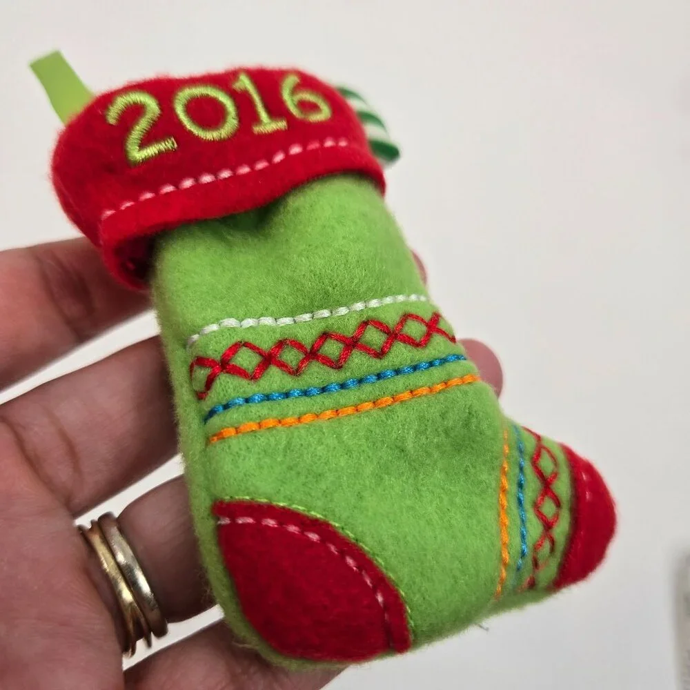 Hallmark Embroidered 2016 Plush Stocking Ornament Keepsake Kids Green